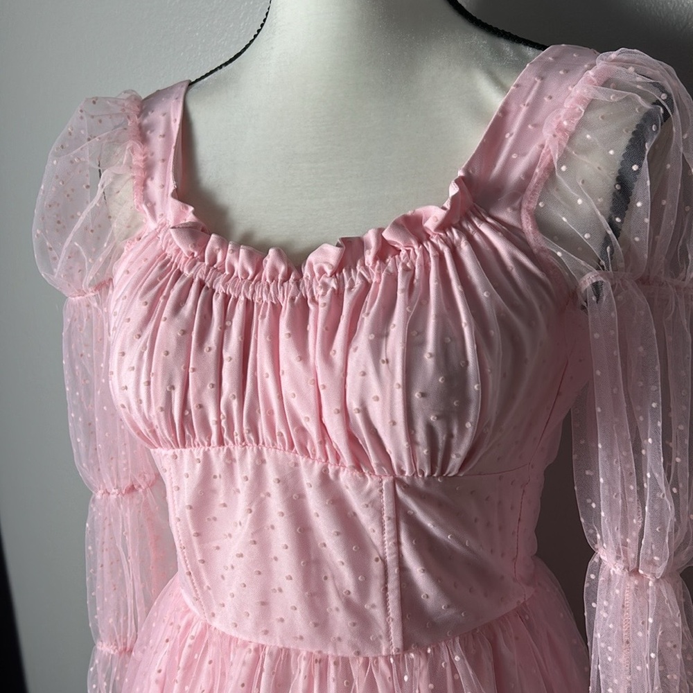 Sugar Thrillz “Show Pony” Pink Ruched Tiered Mini Dress (Size XS) - Picture 2 of 3